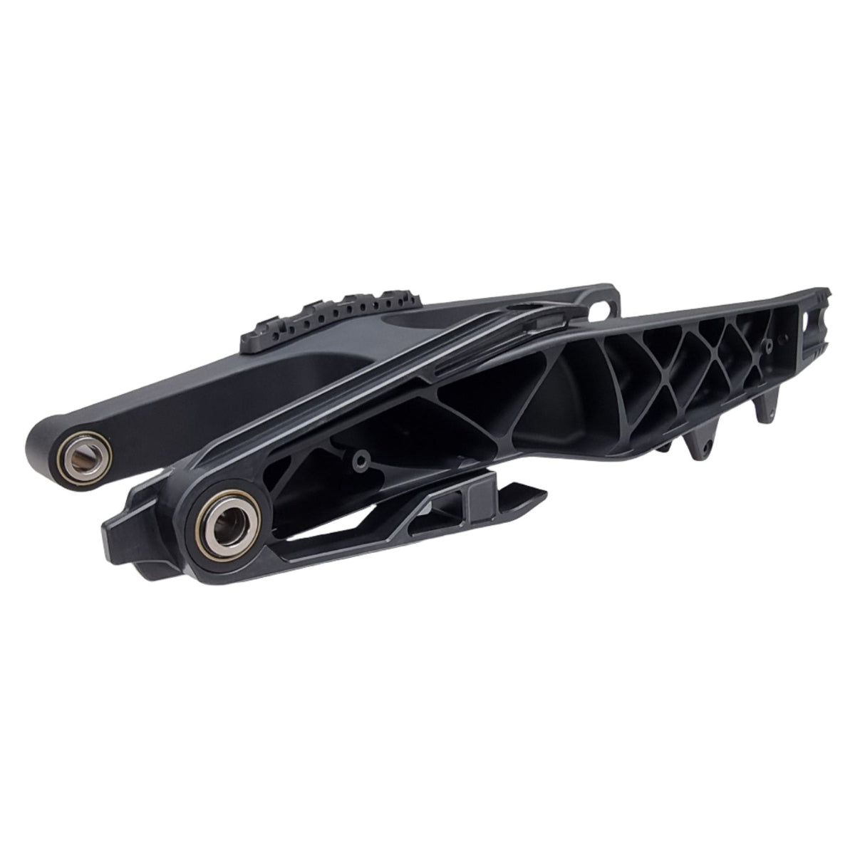 Shortened CNC swingarm installed on KTM FMX bike