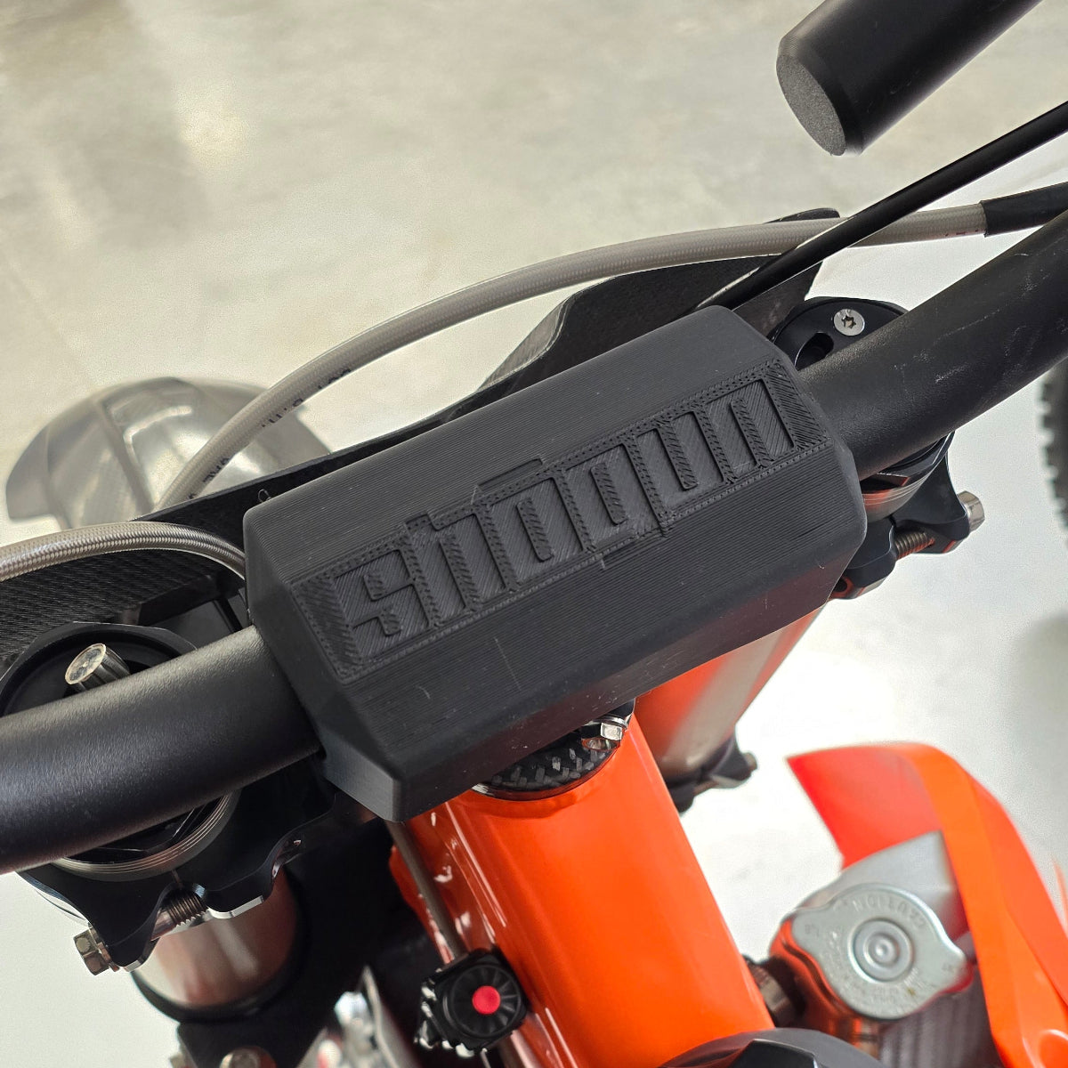 3D printed KTM FMX bar pad fitted to 1 1/8 inch handlebars with split upper clamp
