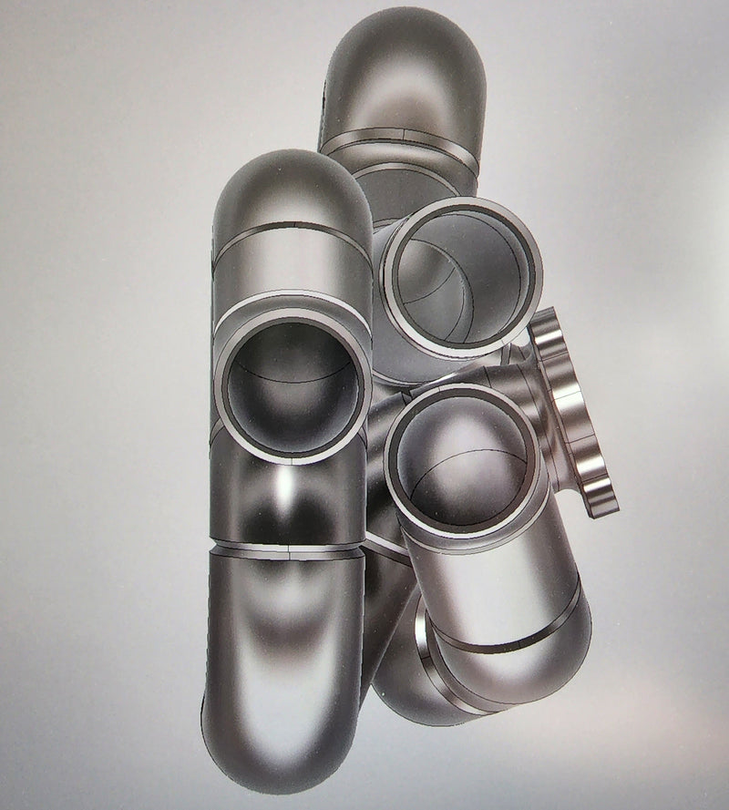 3D CAD design of high performance exhaust manifold with equal length runners optimised for tight packaging and flow efficiency