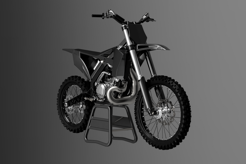 Engineering CAD model of the Shogun FMX Bike showing the custom chassis geometry and integrated component layout